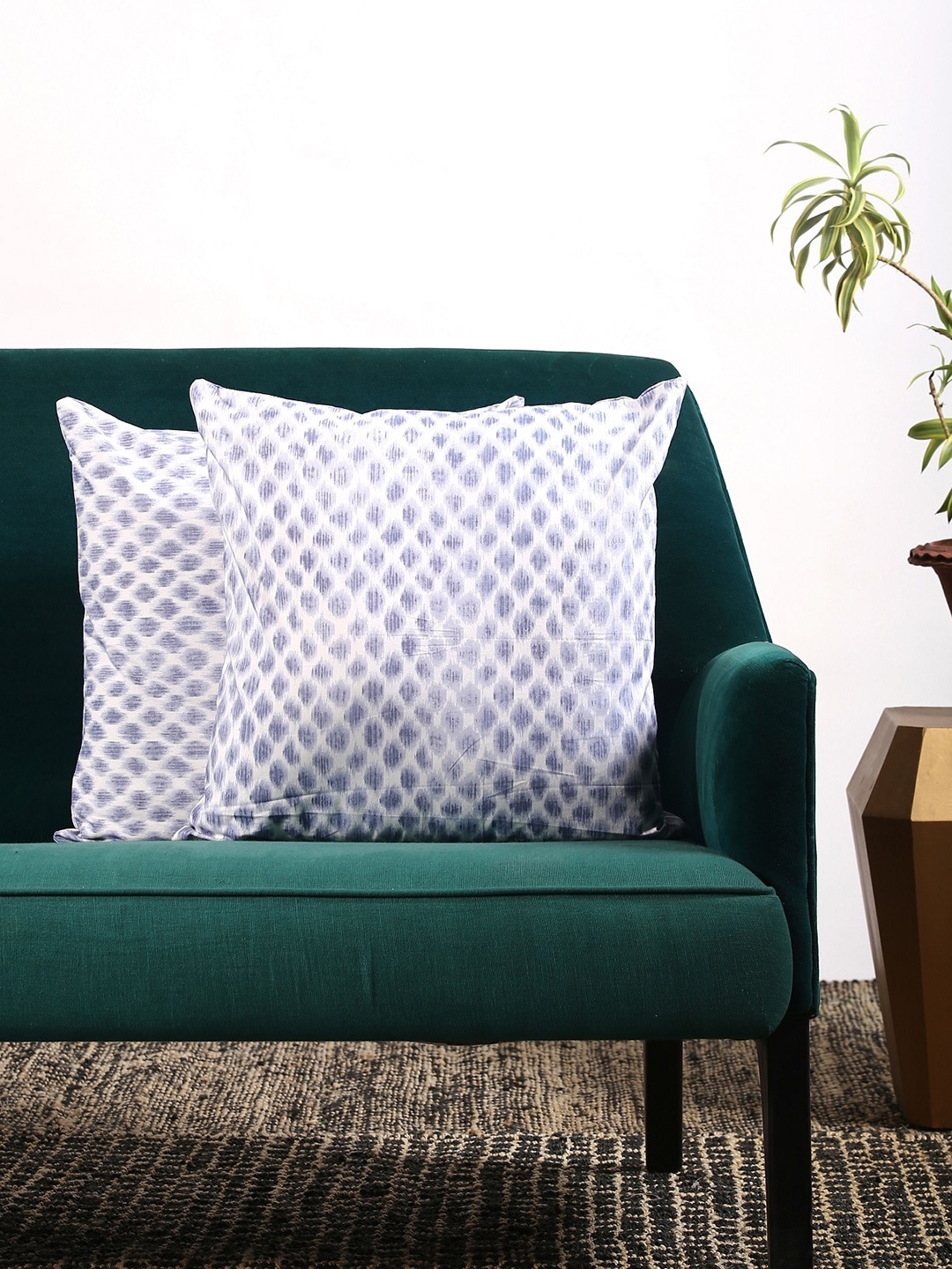 Contrast Living Set Of 2 Blue & White Printed Square Cushion Covers
