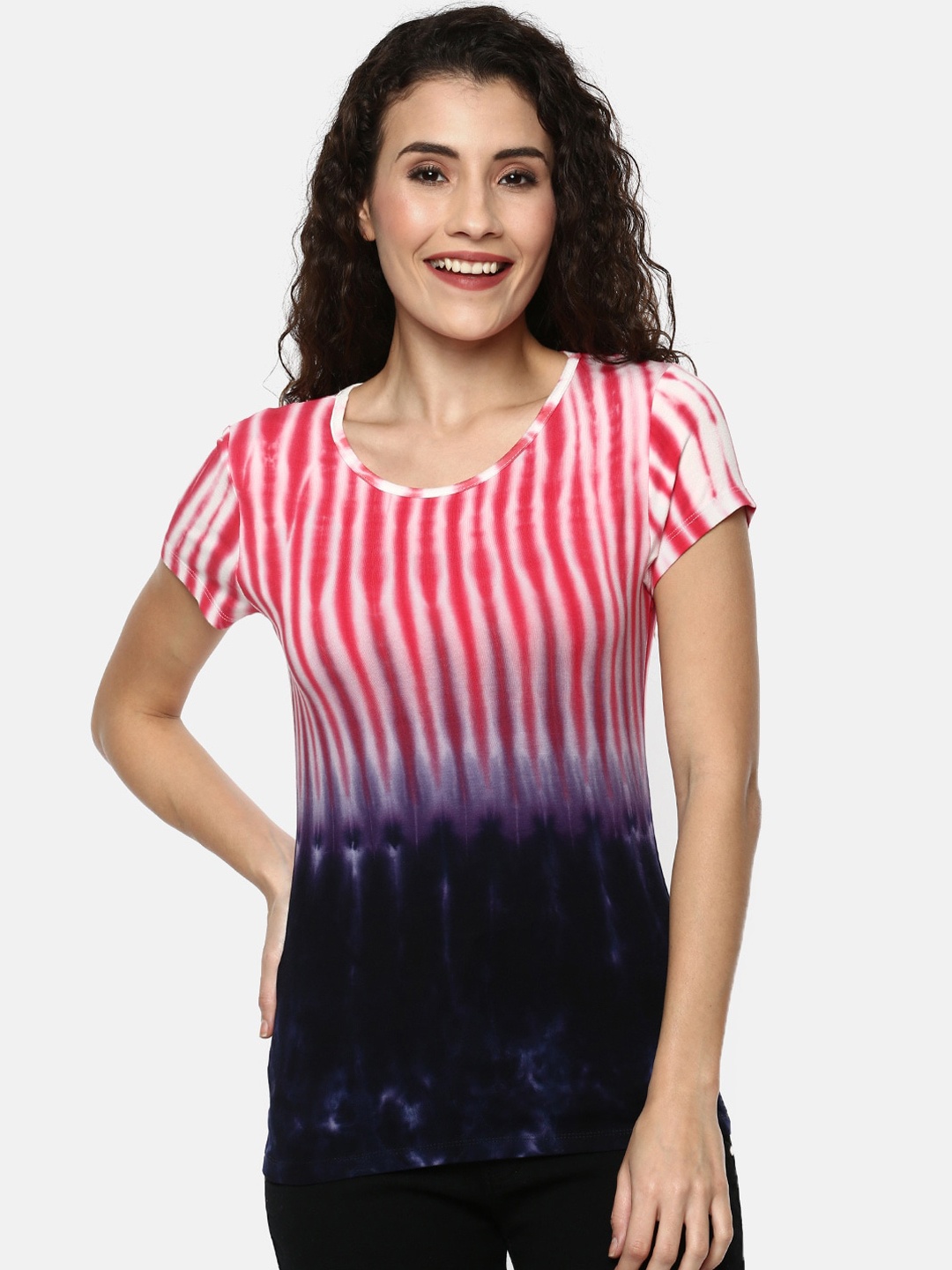 

YCANF Women Navy Blue & Red Dyed Top
