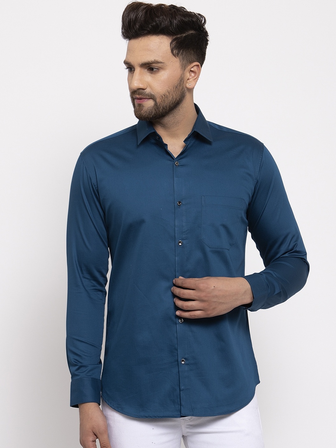 

JAINISH Men Teal Slim Fit Solid Casual Shirt