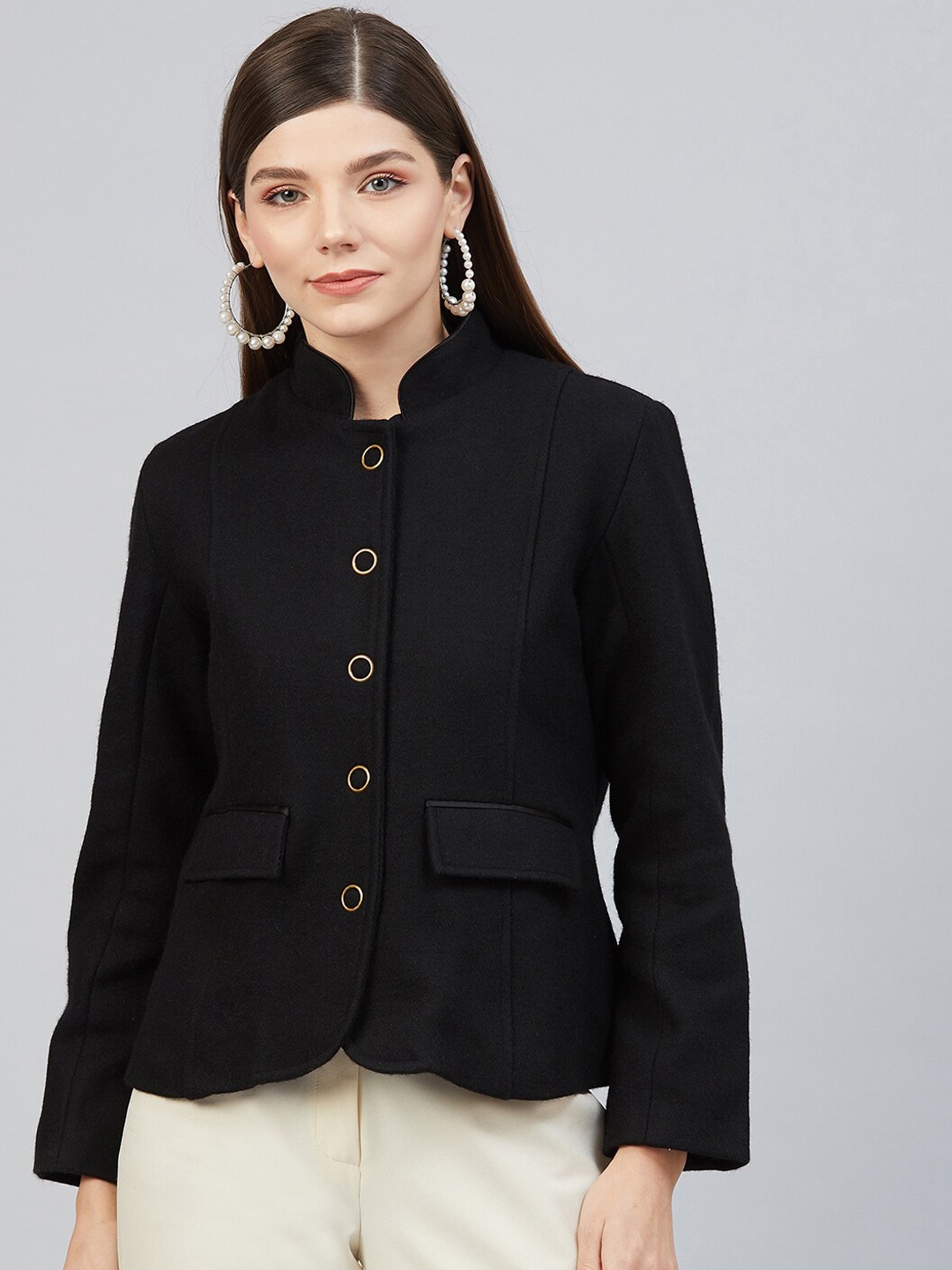 

Carlton London Women Black Solid Woolen Tailored Jacket