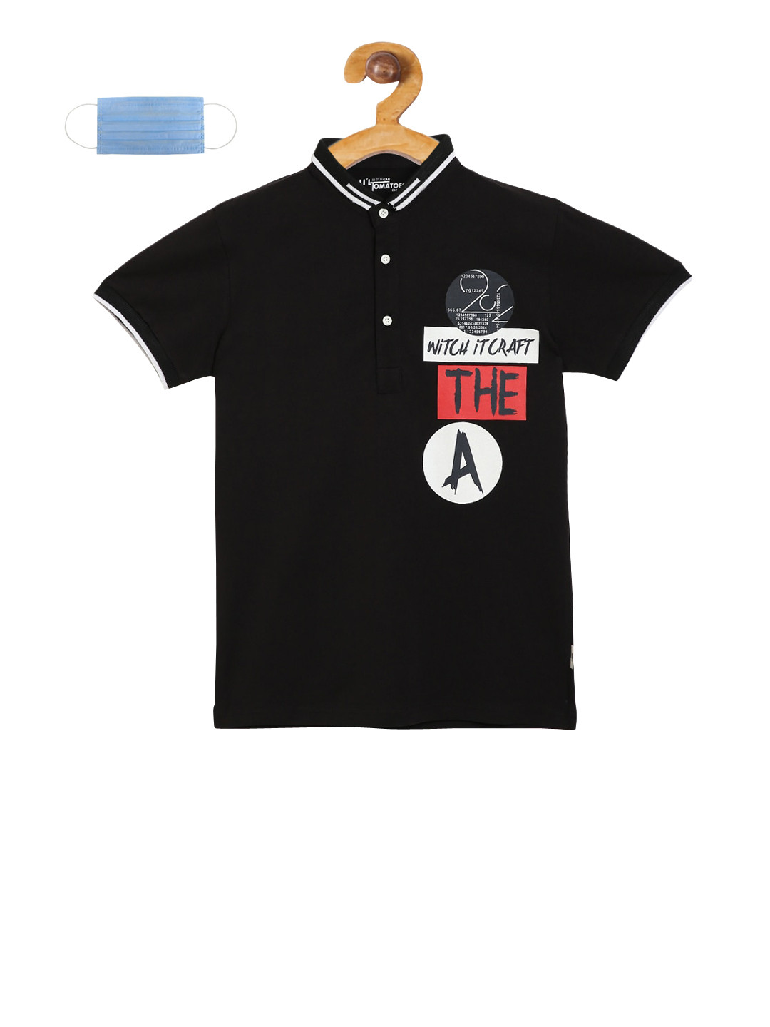 

Lil Tomatoes Boys Black Printed Henley Neck T-shirt