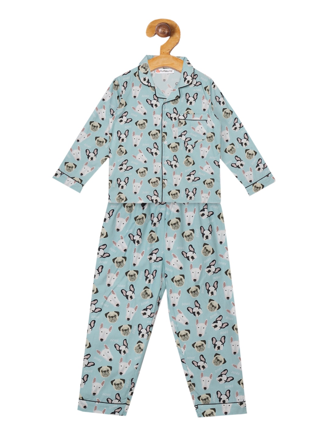 

Fluffalump Unisex Kids Turquoise Blue Printed Night suit