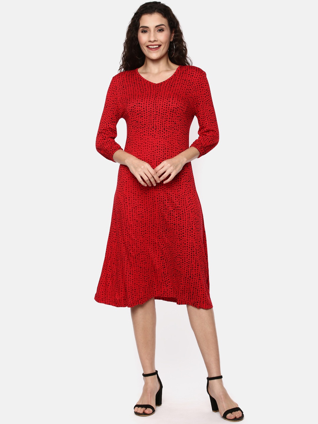 

YCANF Women Red Printed A-Line Dress