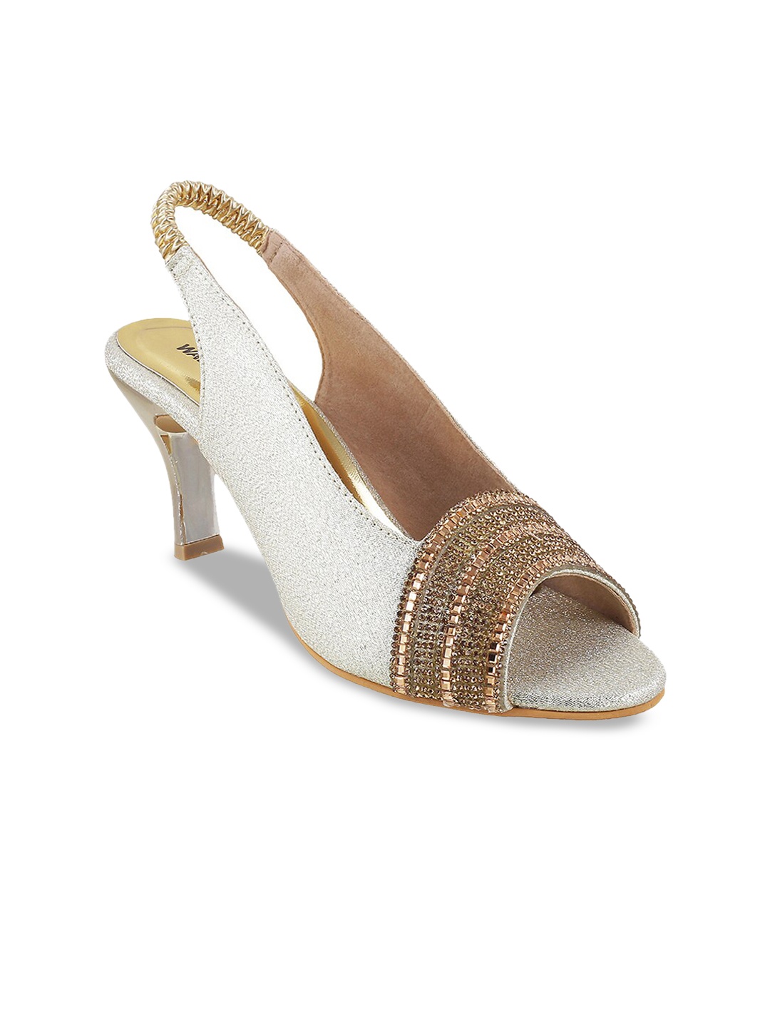 

WALKWAY by Metro Women White & Gold-Toned Embellished Stilettos