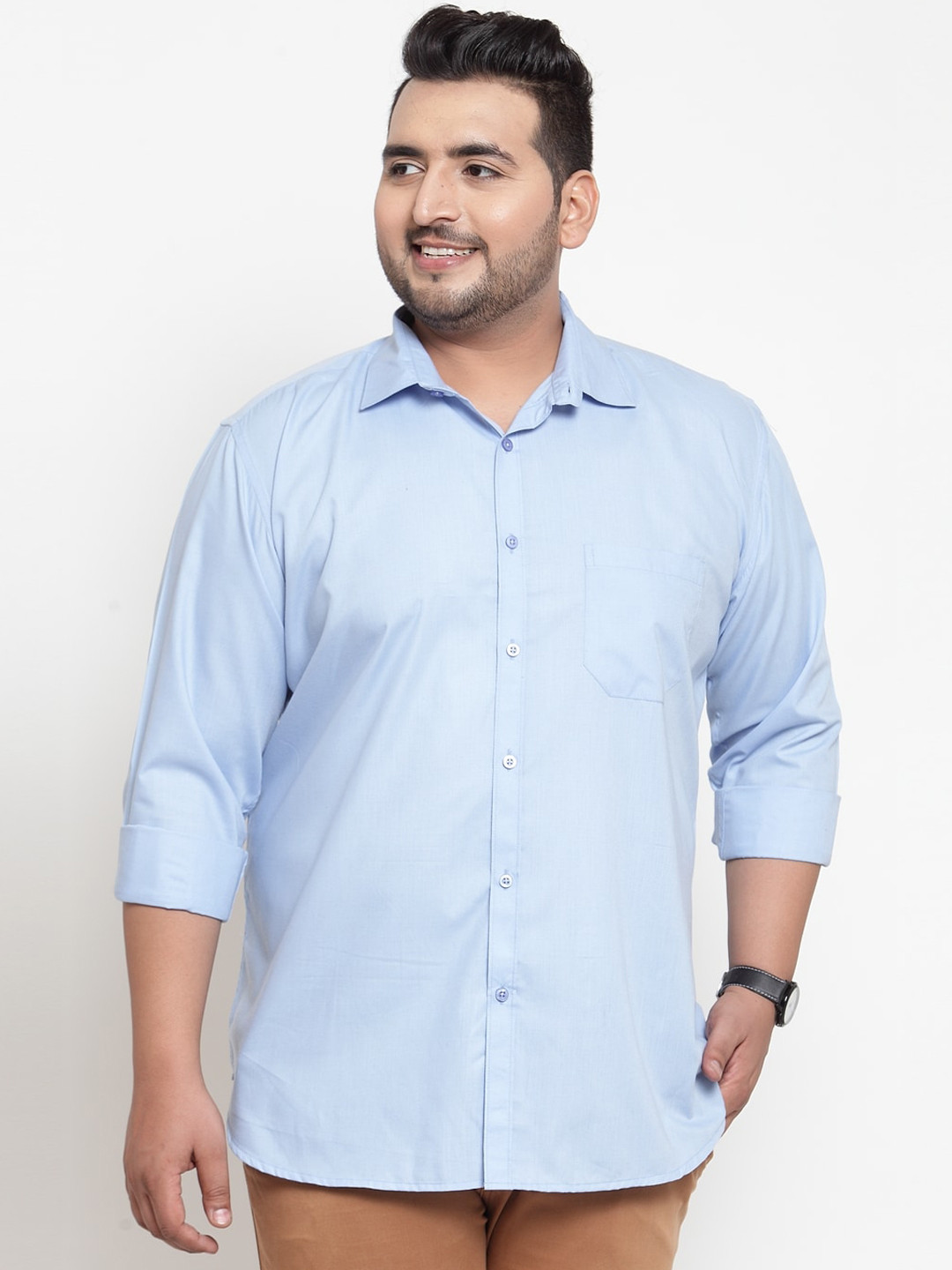 

plusS Men Blue Regular Fit Solid Cotton Casual Shirt