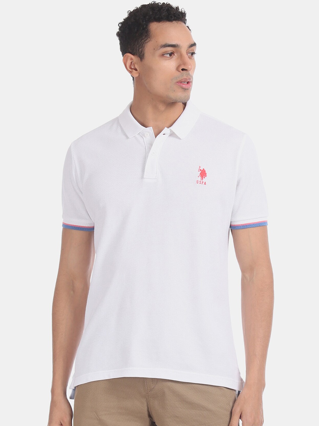 

U.S. Polo Assn. Men White Solid Polo Collar T-shirt