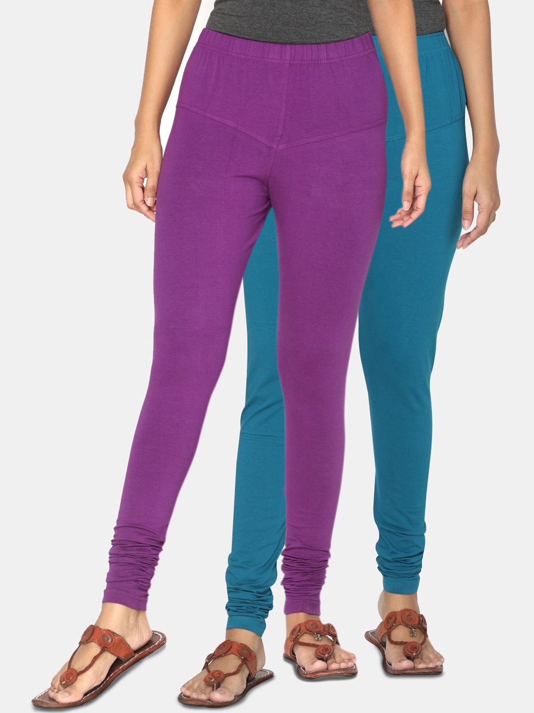 

TSG Bliss Women Pack Of 2 Solid Churidar-Length Leggings, Teal