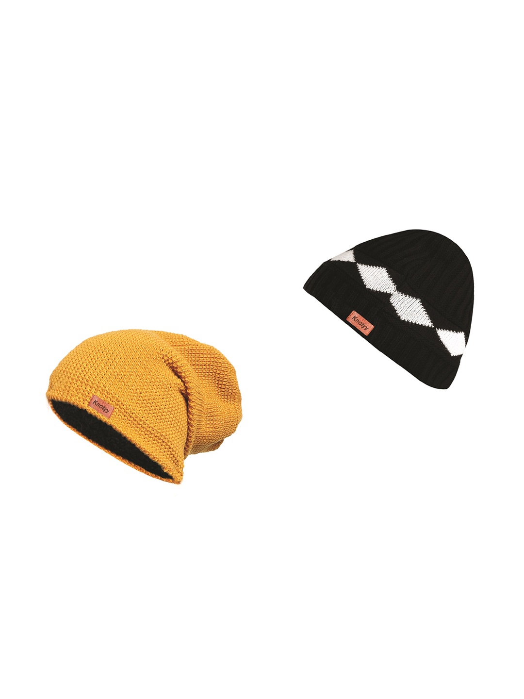 

Knotyy Unisex Pack Of 2 Beanie Caps, Yellow