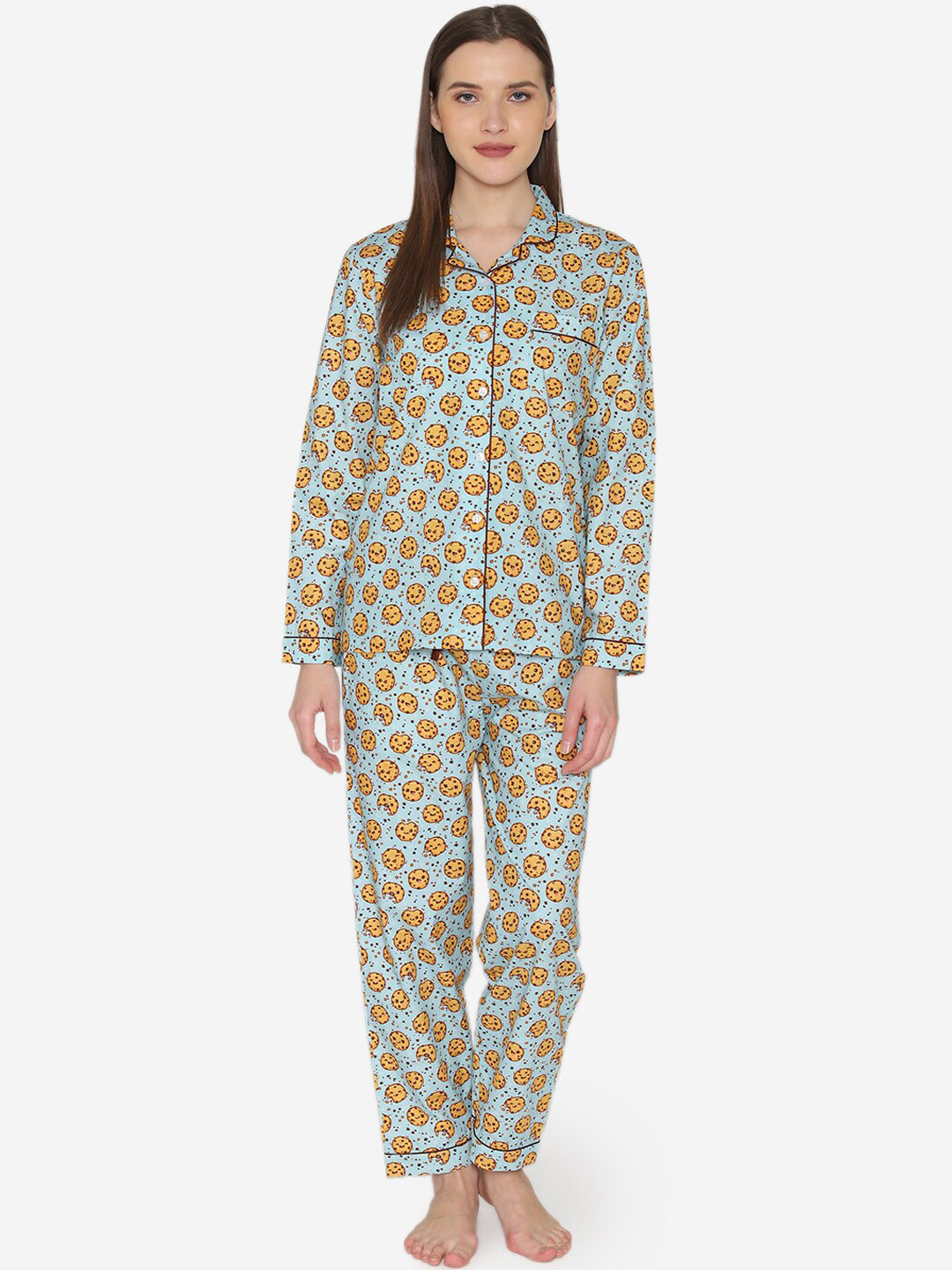 

Fluffalump Women Blue & Orange Printed Night suit
