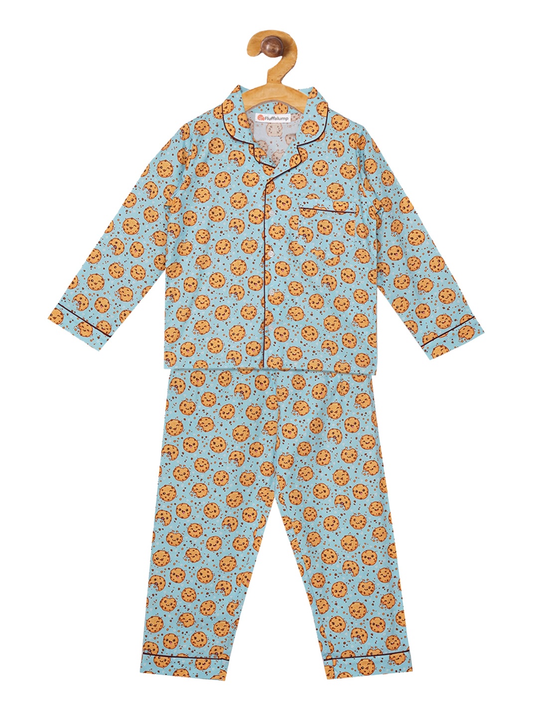 

Fluffalump Unisex Kids Blue & Orange Printed Night suit