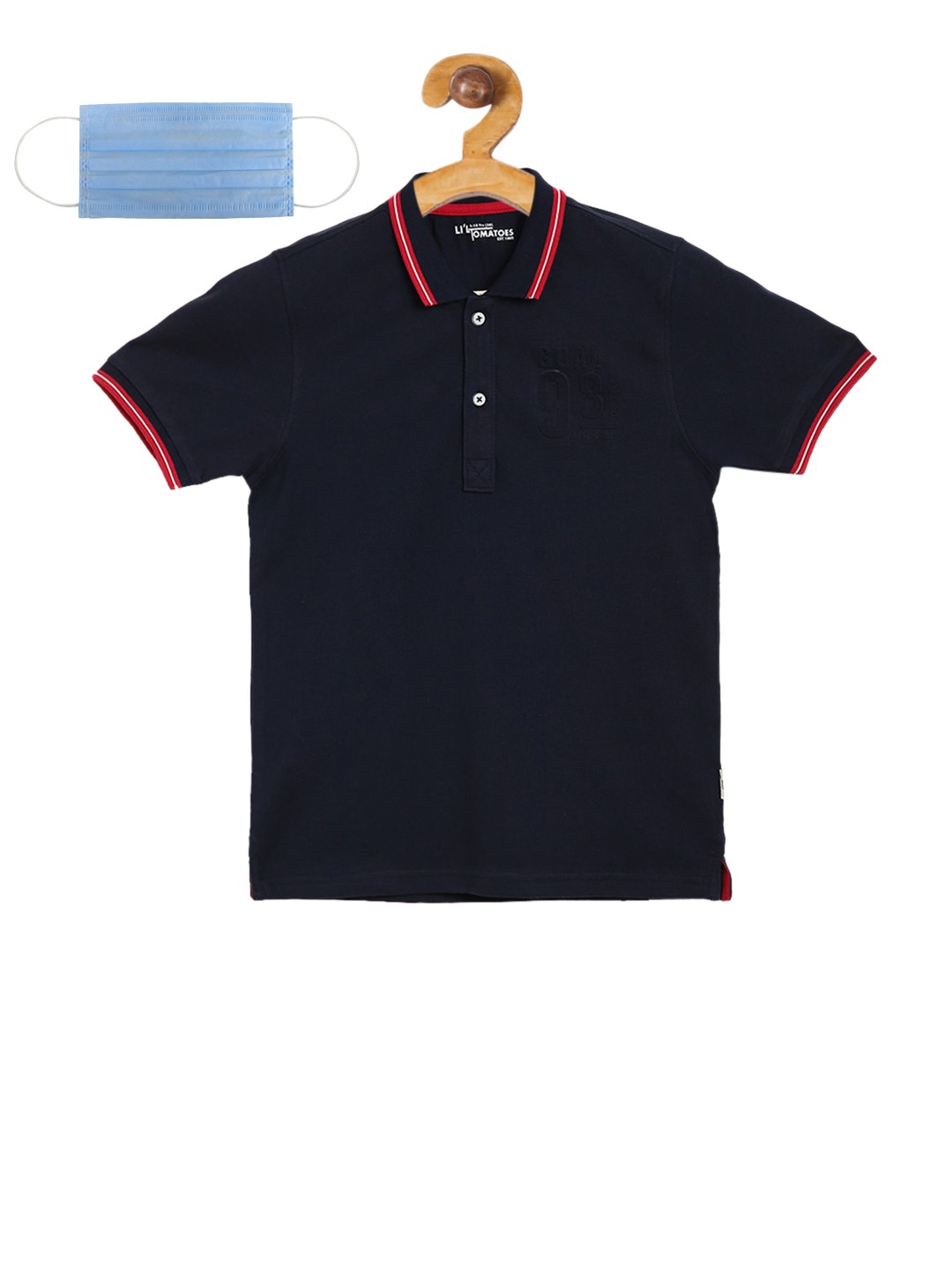 

Lil Tomatoes Boys Navy Blue Solid Polo Collar Pure Cotton T-shirt
