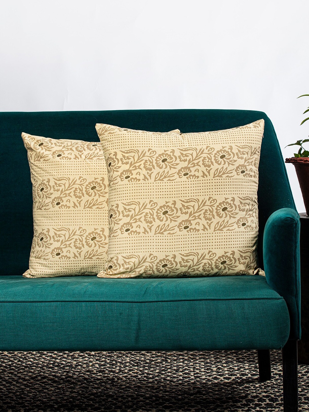 Contrast Living Set Of 2 Beige & Brown Printed Square Cushion Covers
