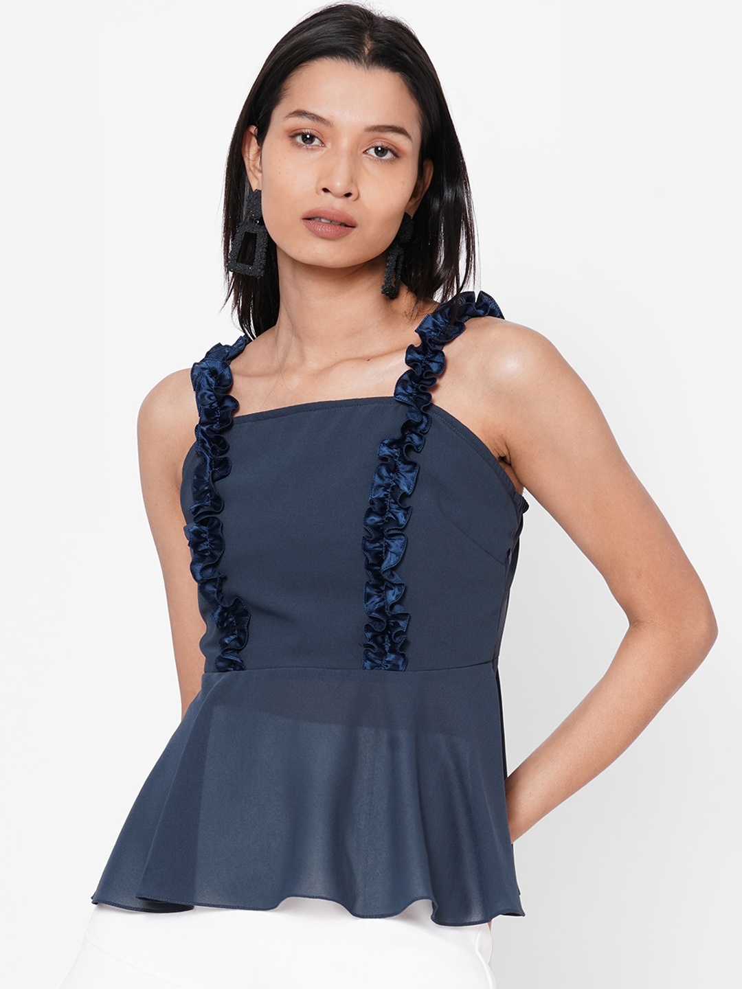 

MISH Women Navy Blue Solid Peplum Top