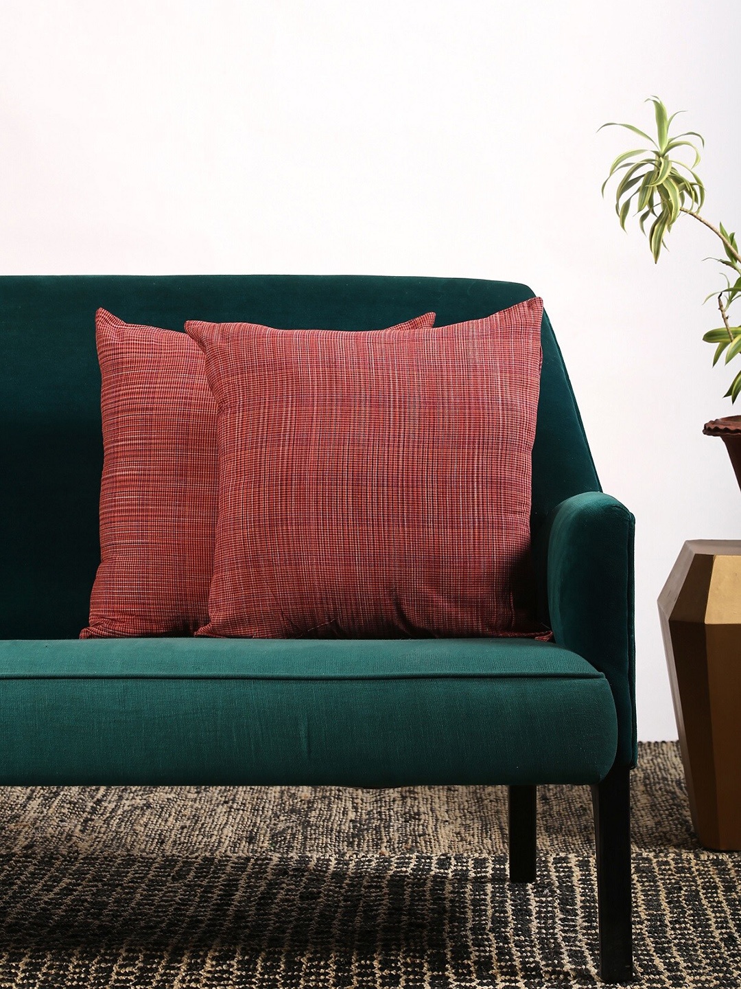 

Contrast Living Set Of 2 Rust Red Solid Square Cushion Covers