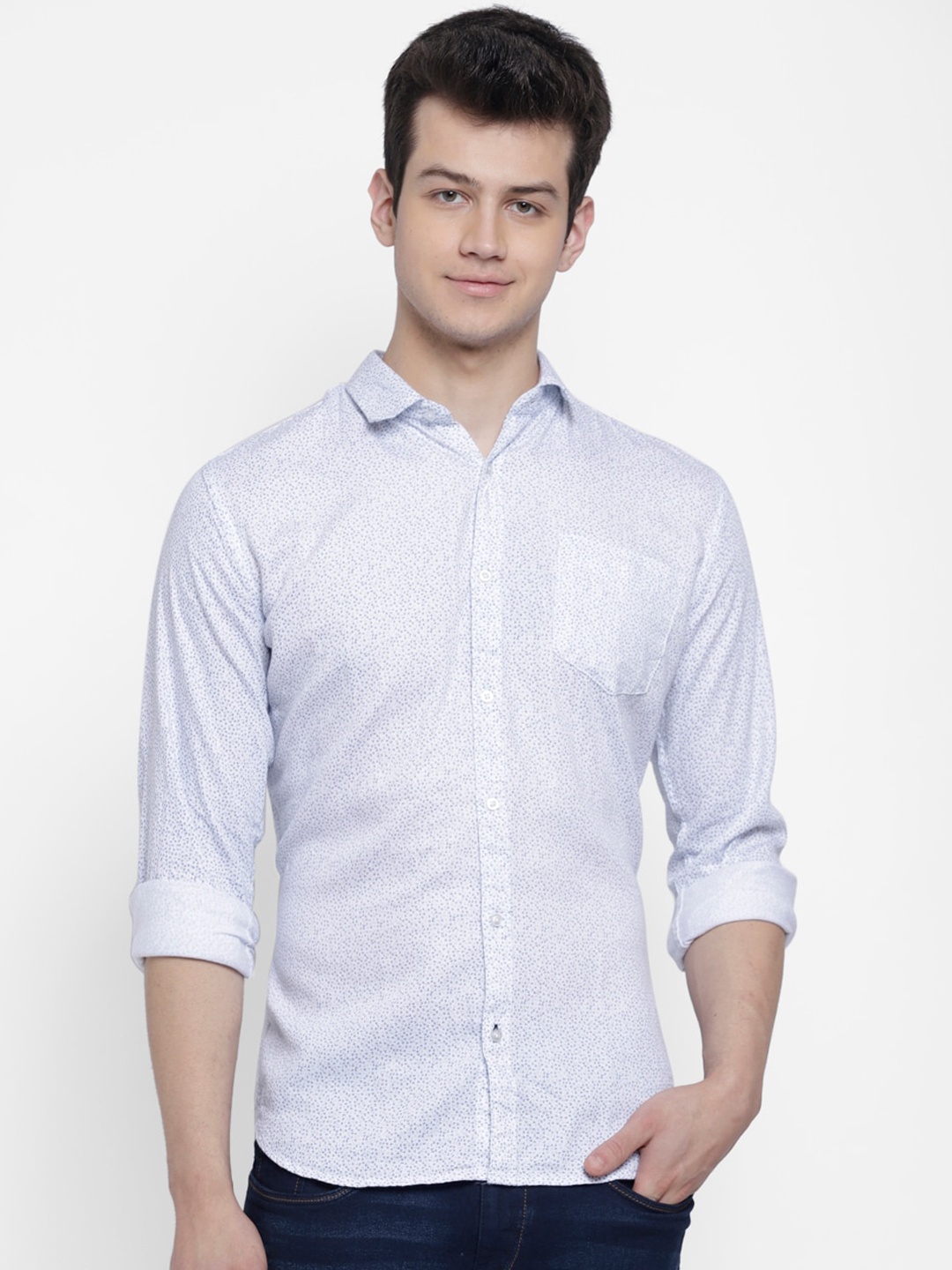 

cape canary Men White & Blue Regular Fit Printed Casual Shirt