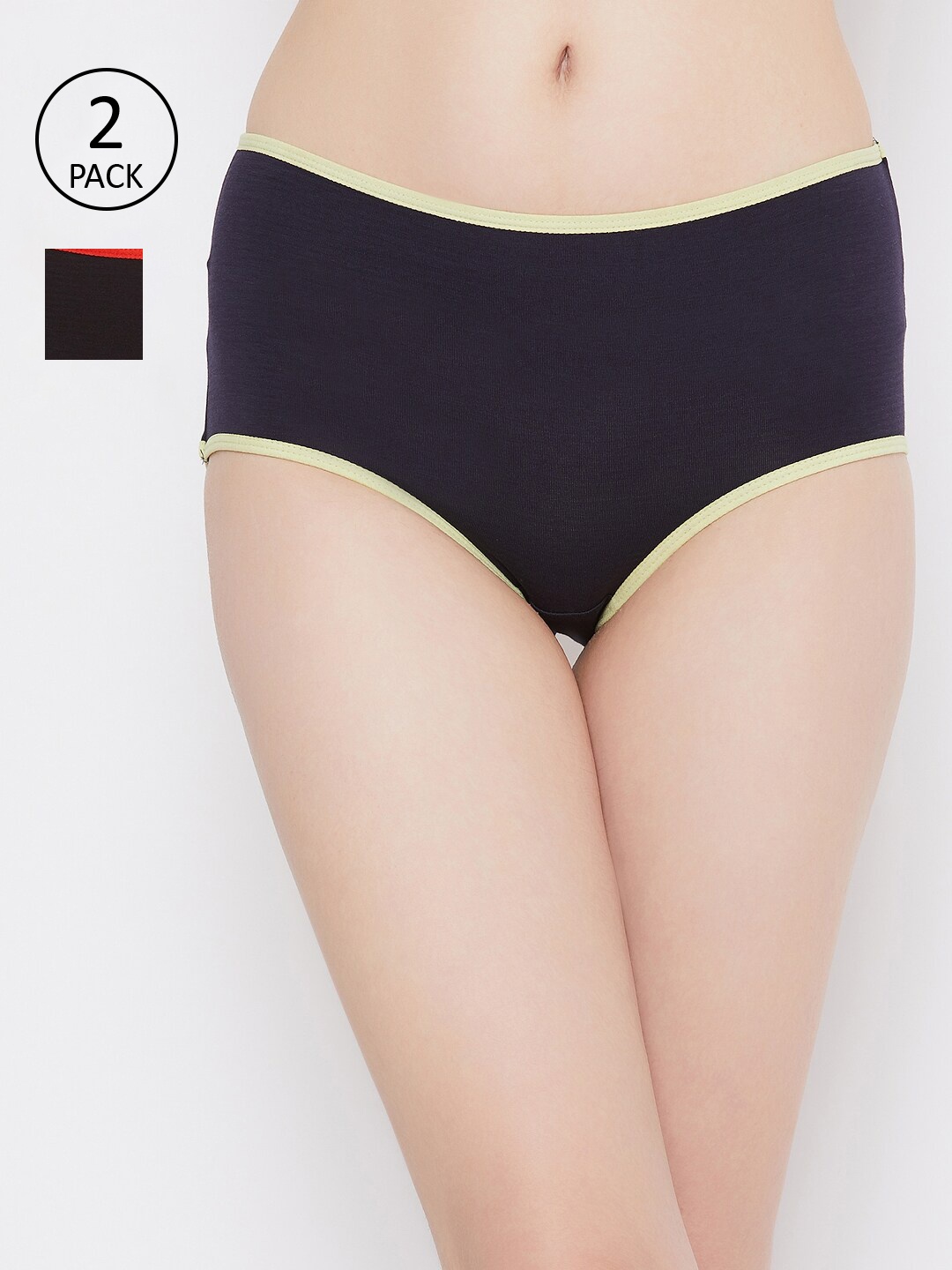 

Clovia Women Pack Of 2 Solid Hipster Briefs COMPNC885, Black