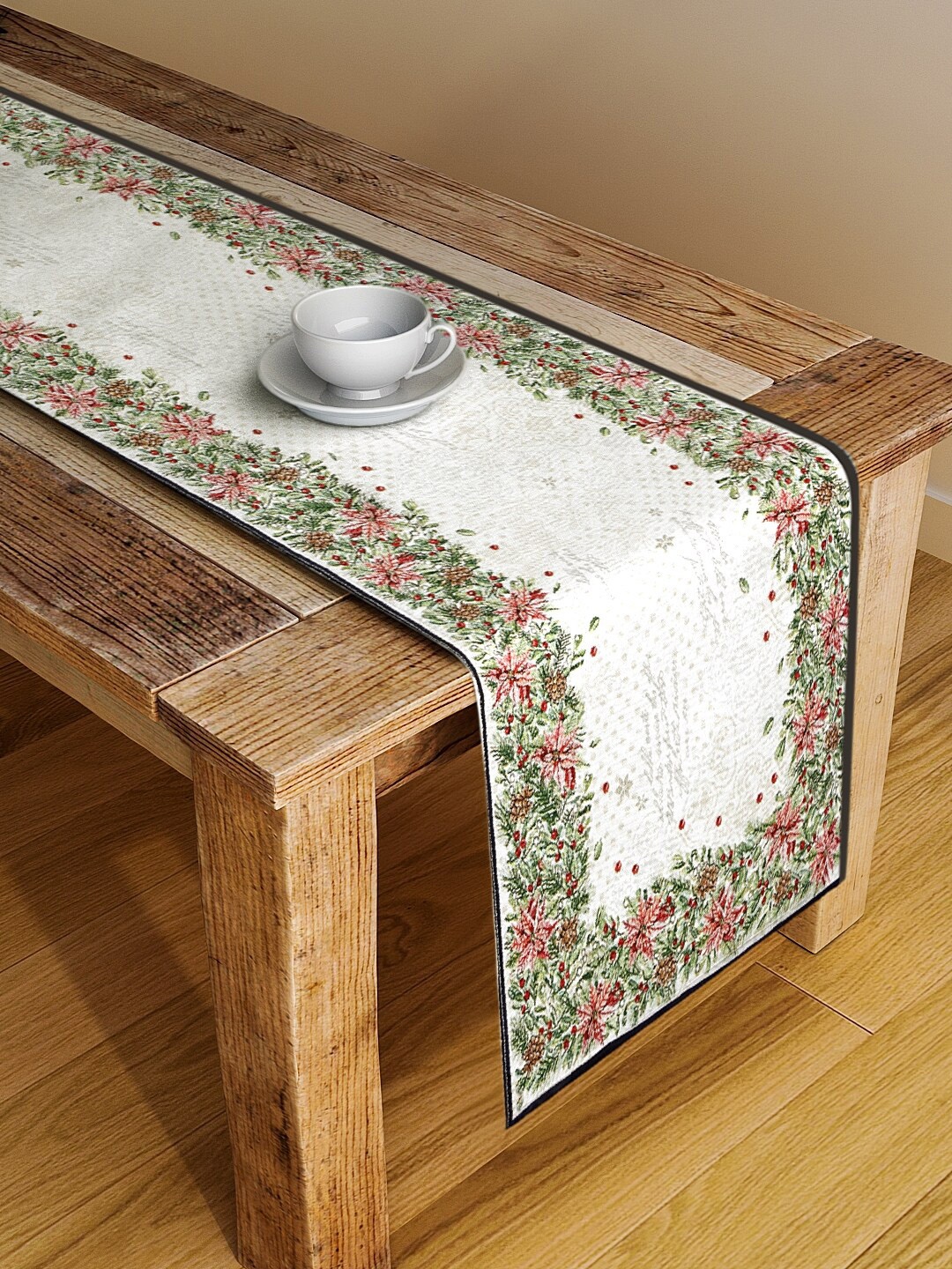 

KLOTTHE White & Red Woven Design Table Runner