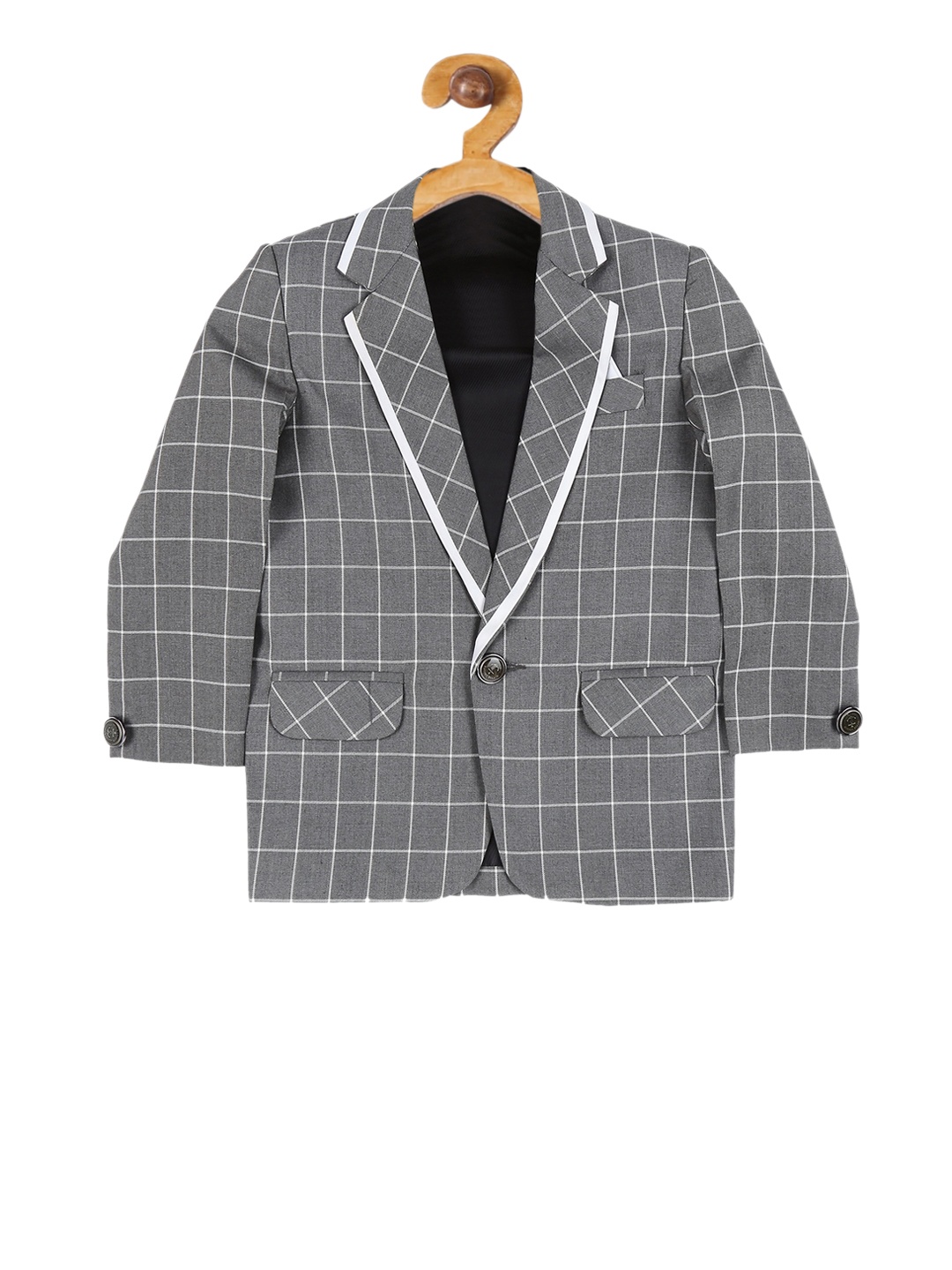 Jeetethnics Boys Grey & White Checked Single-Breasted Blazer