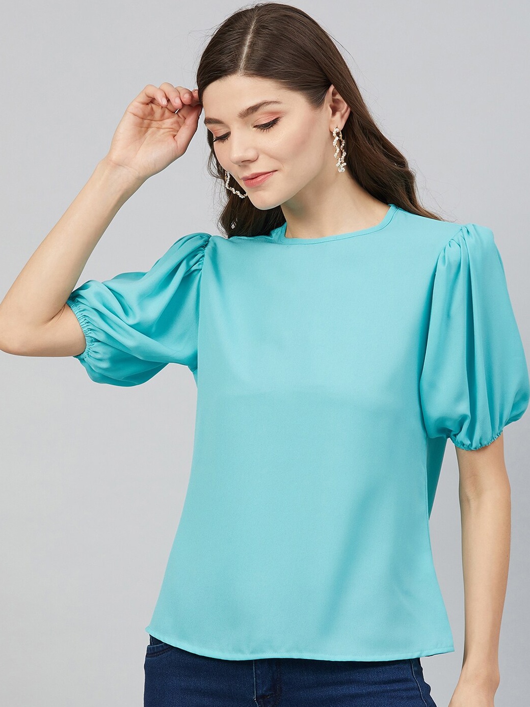 

RARE Women Blue Solid Top