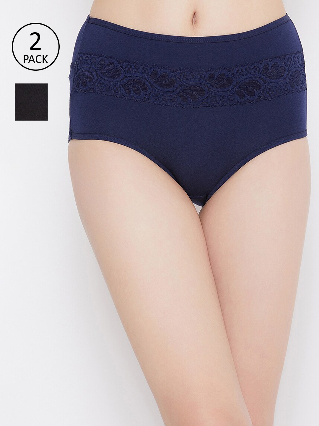 

Clovia Women Pack Of 2 Solid Hipster Briefs COMPNC906L, Blue