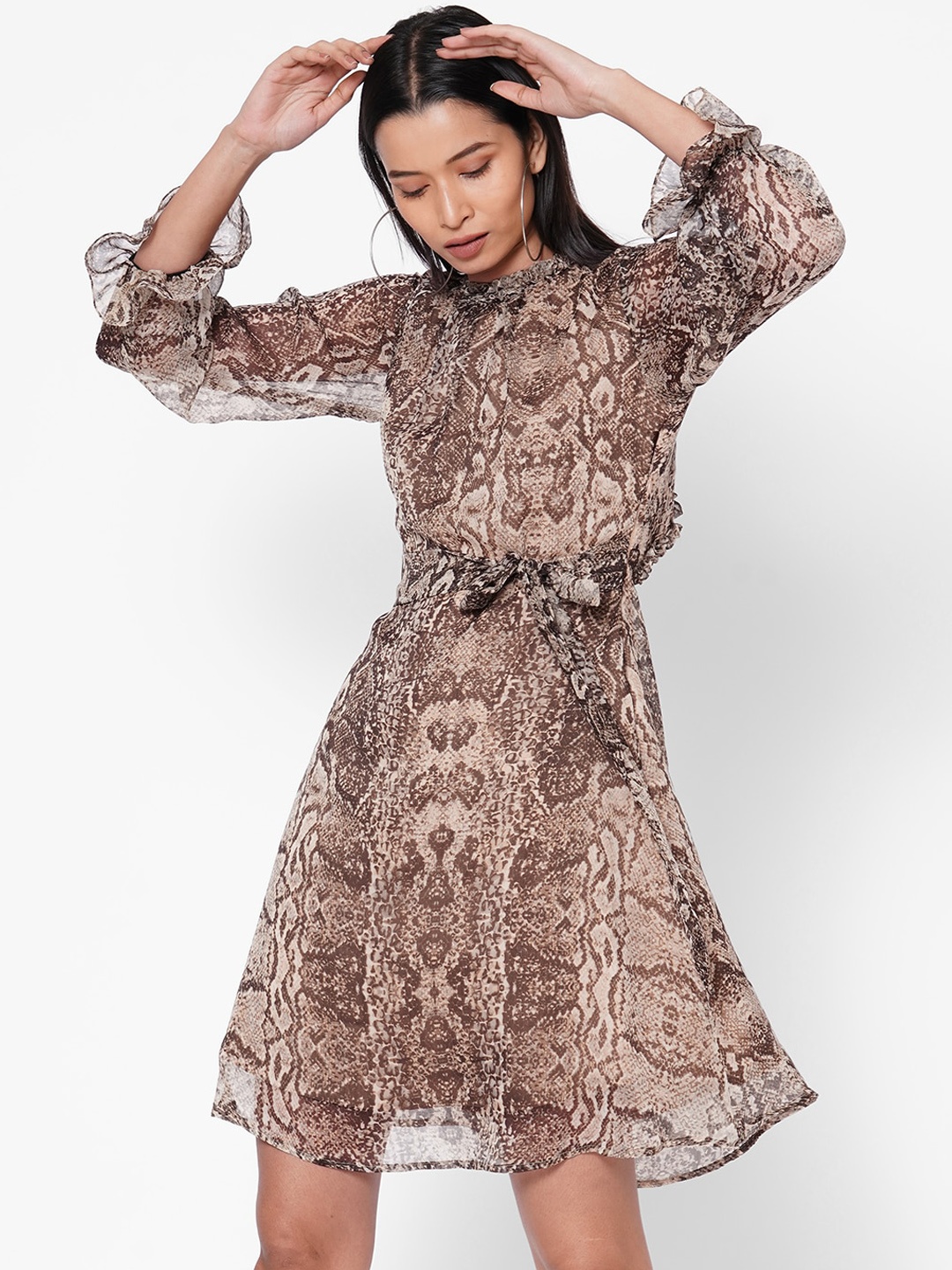 

MISH Women Brown Printed Fit and Flare Dress