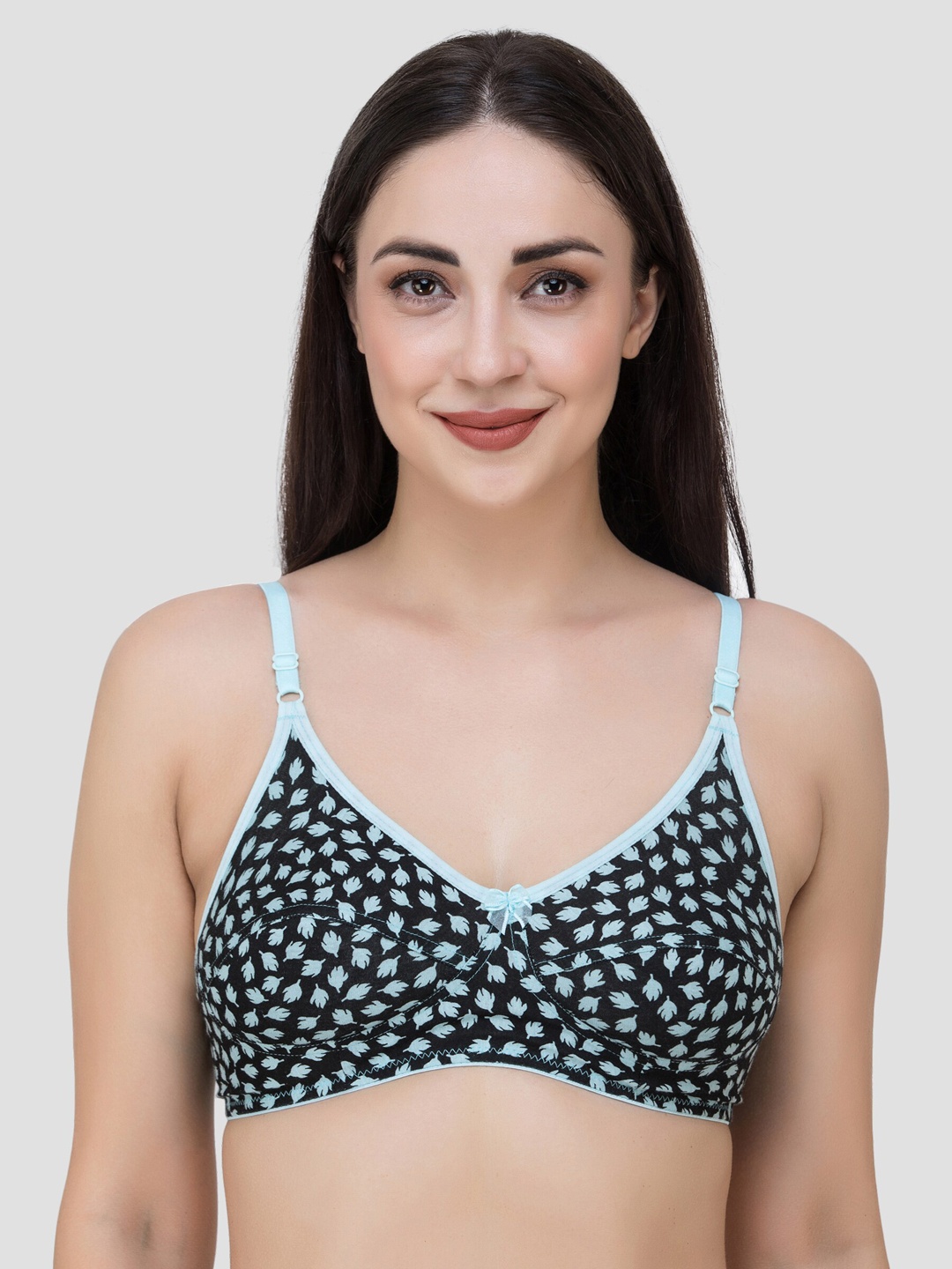 

Fasense Black & Blue Printed Non-Padded Non-Wired Everyday Bra BV005C