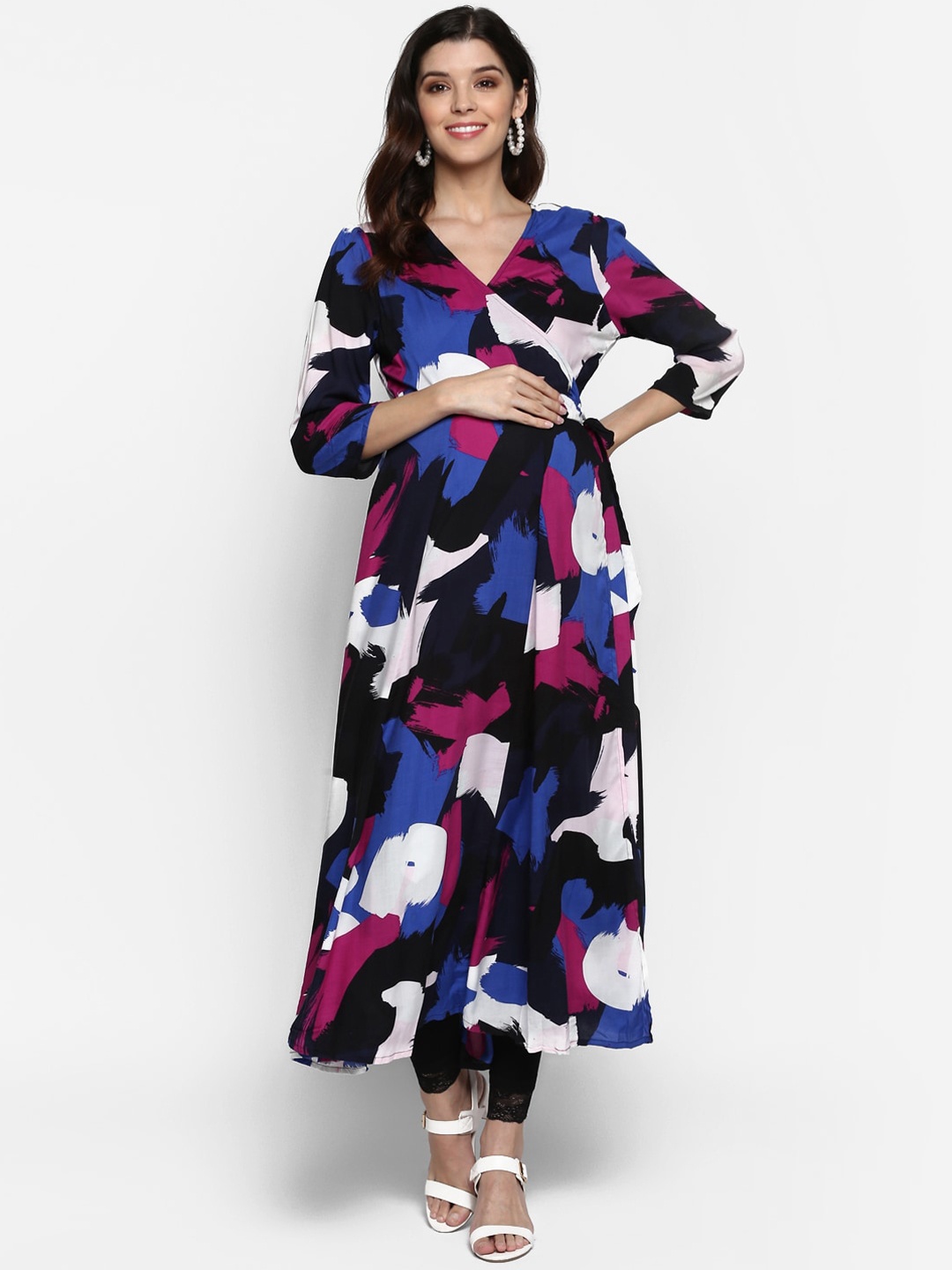 

Momsoon Maternity Women Black Printed Wrap Dress, Multi