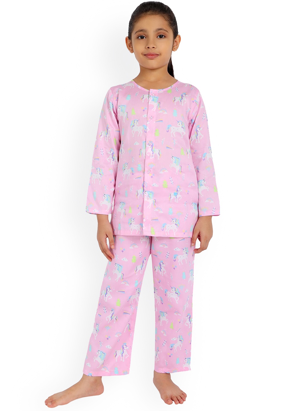 

Nigh Nigh Girls Pink Printed Sustainable Night Suit