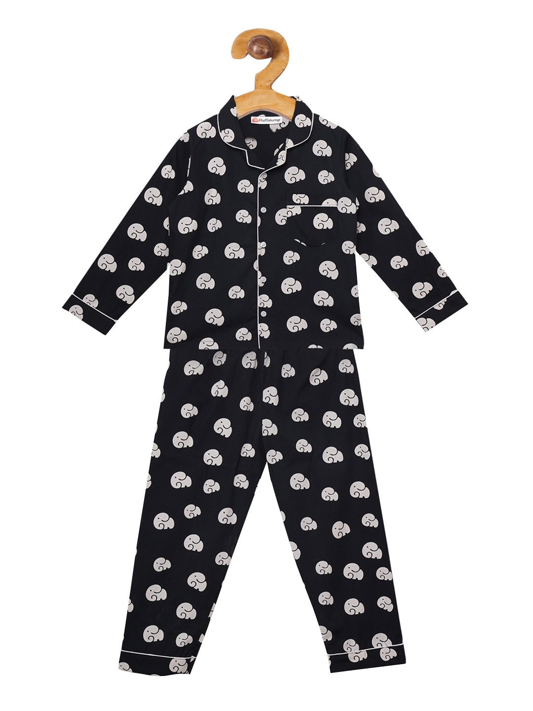 

Fluffalump Unisex Kids Black & White Printed Night suit