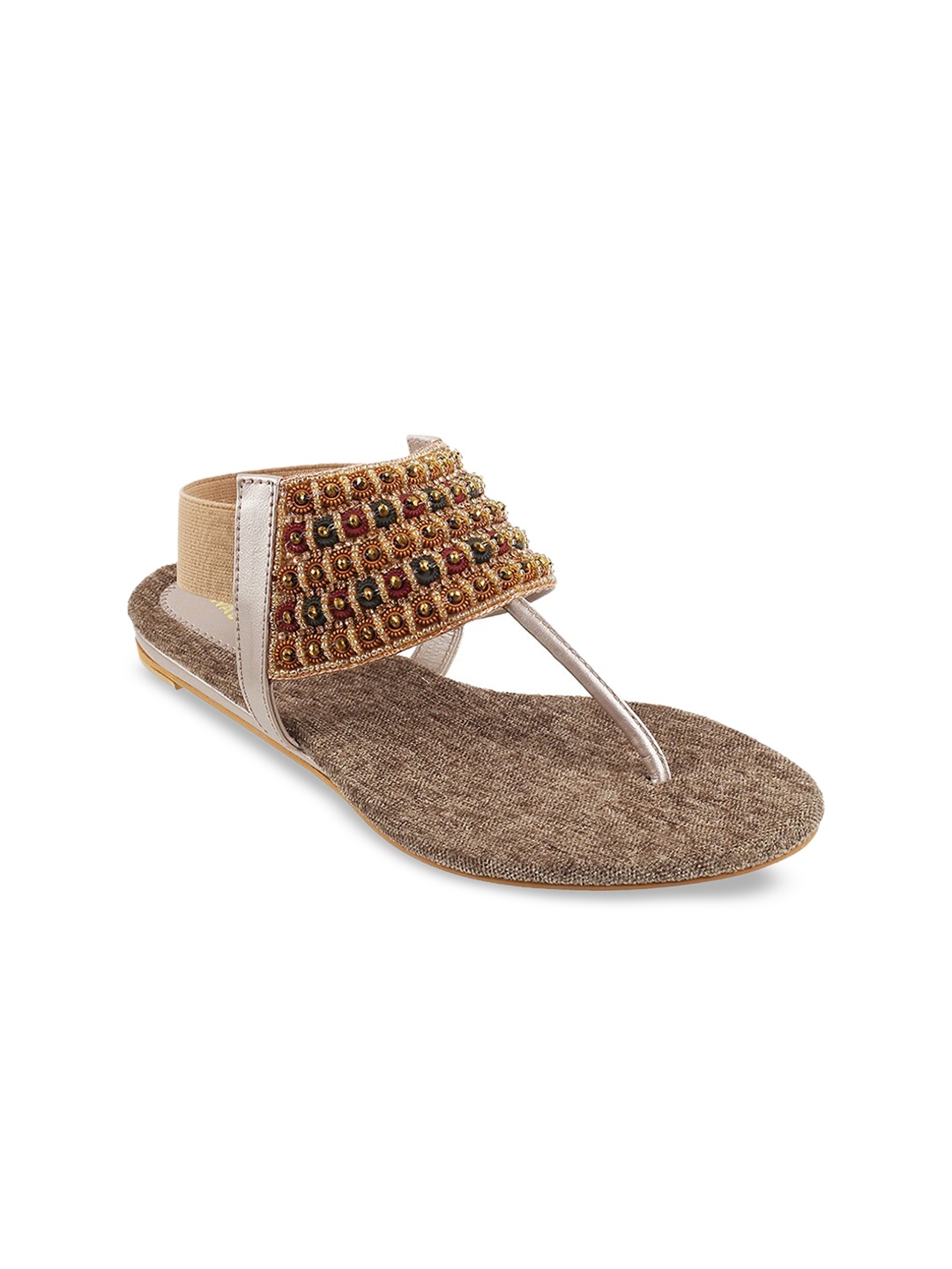

WALKWAY by Metro Women Beige Embellished T-Strap Flats