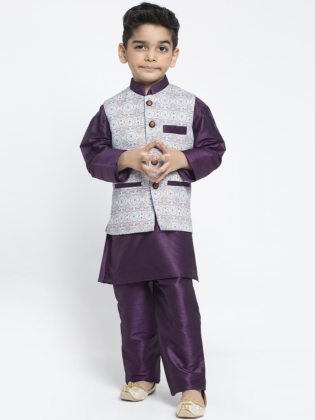 

MAXENCE Boys Purple & Blue Solid Kurta with Pyjamas & Nehru Jacket