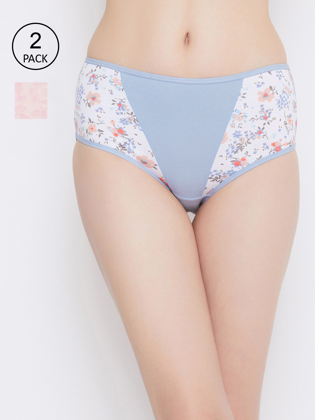 

Clovia Women Pack Of 2 Printed Hipster Briefs COMPNC908, Blue
