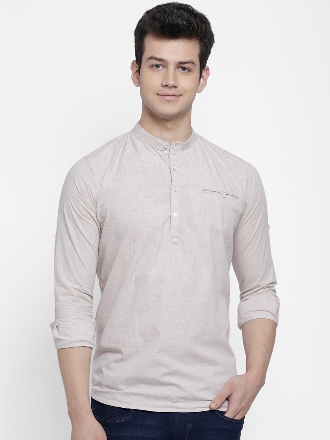 

cape canary Men Cream-Coloured Regular Fit Solid Casual Shirt
