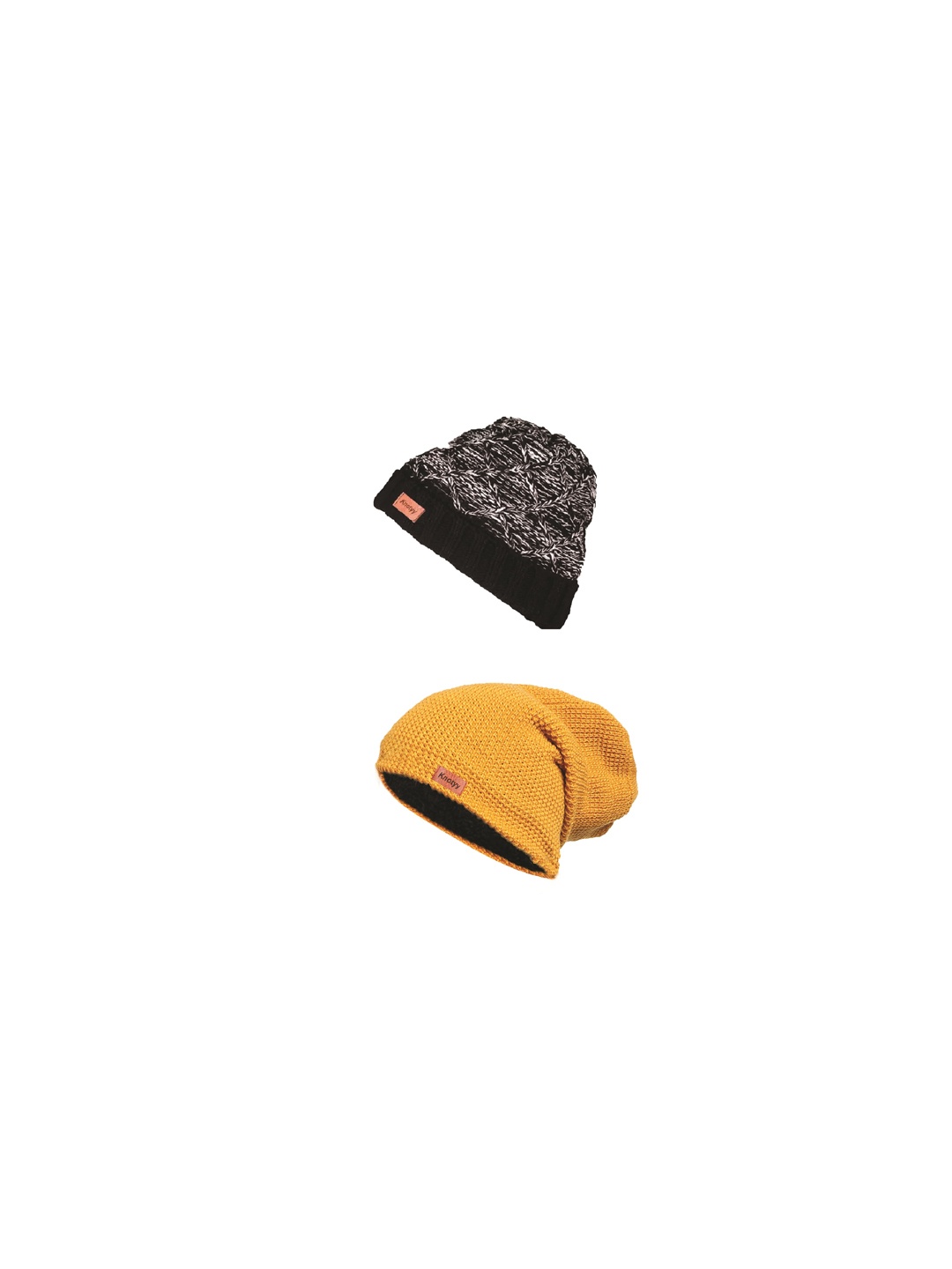

Knotyy Pack of 2 Self-Design Beanies, Mustard