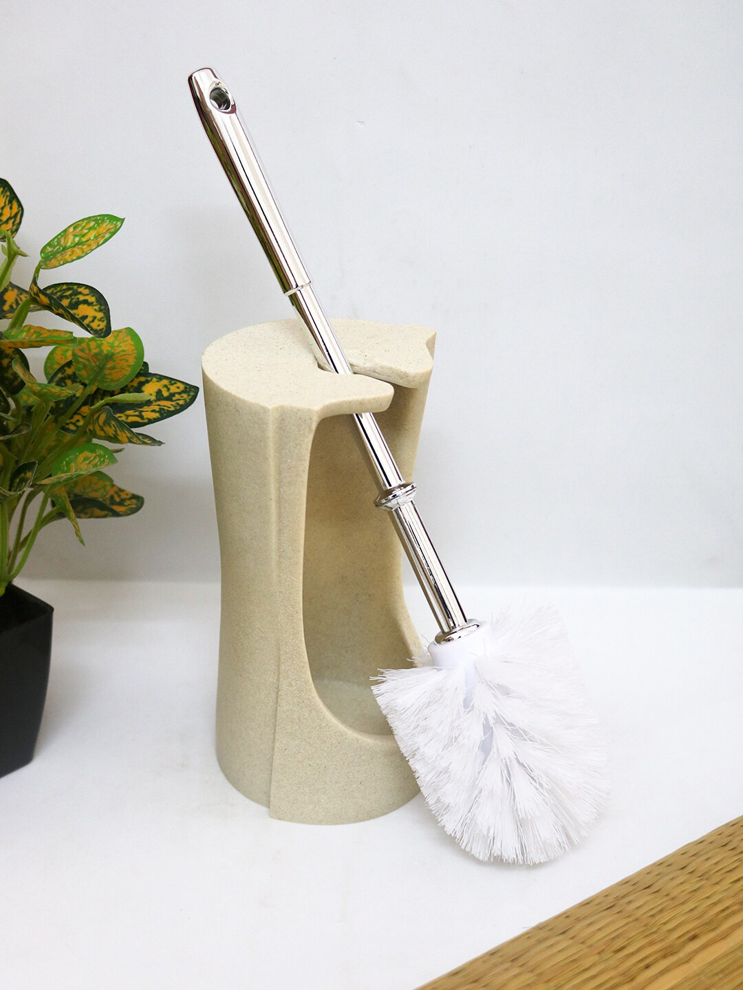 

Shresmo Beige Solid Toilet Brush With Holder