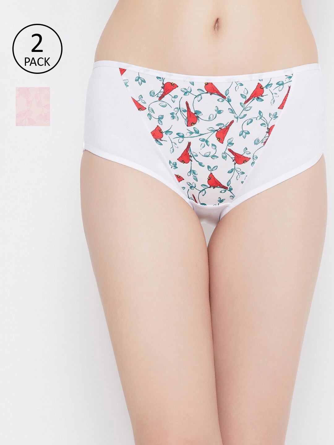 Clovia Women Pack Of 2 Printed Hipster Briefs COMPNC905, White