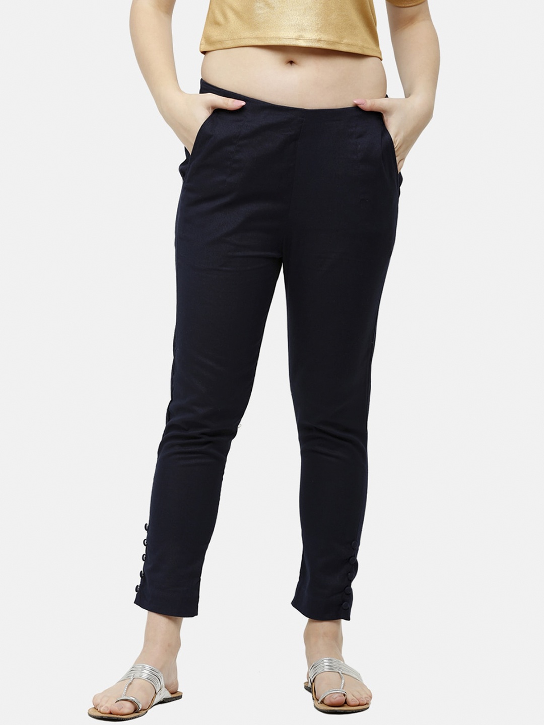 

De Moza Women Navy Blue Slim Fit Solid Regular Trousers