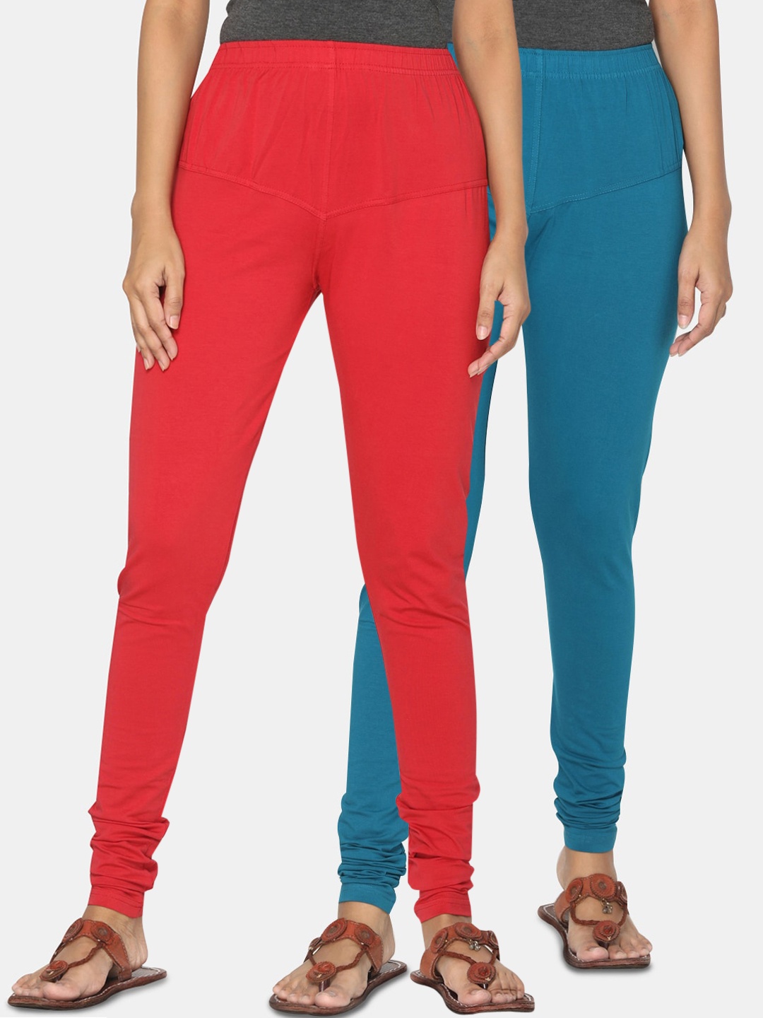 

TSG Bliss Women Pack Of 2 Solid Churidar-Length Leggings, Teal