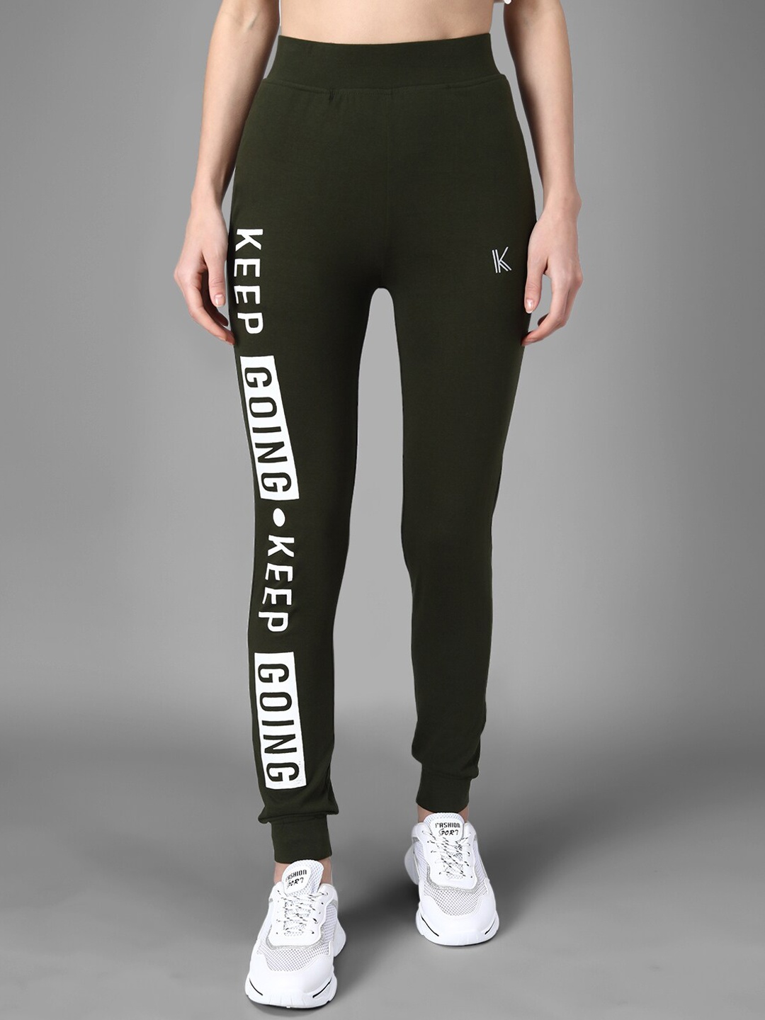 

Kotty Women Olive Green & White Printed Joggers