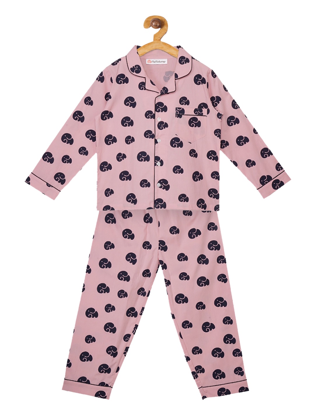 

Fluffalump Unisex Kids Pink & Black Printed Night suit