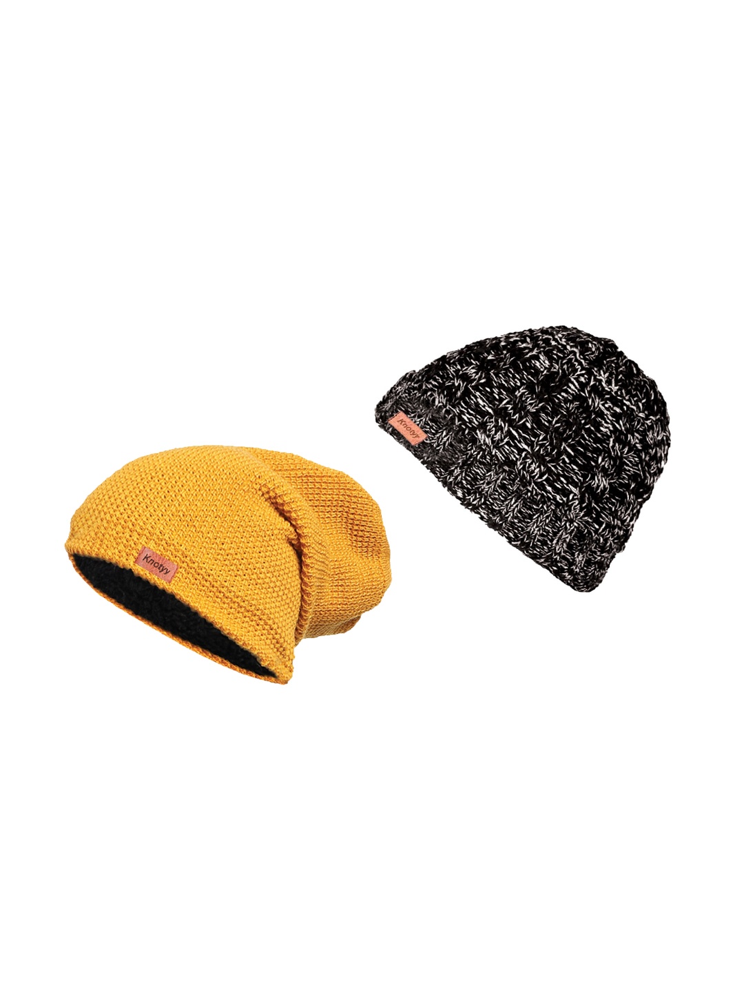 

Knotyy Unisex Pack Of 2 Beanie Caps, Yellow