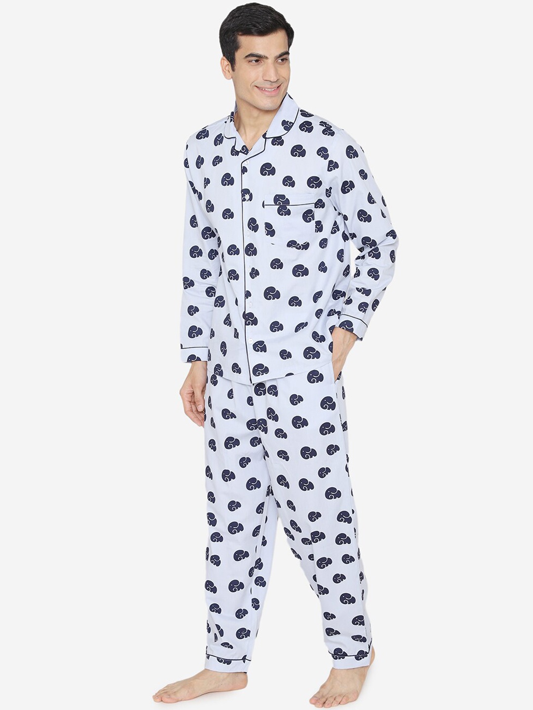 

Fluffalump Men Blue Printed Night suit