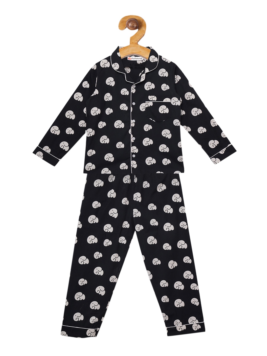 

Fluffalump Unisex Kids Black & White Printed Night suit
