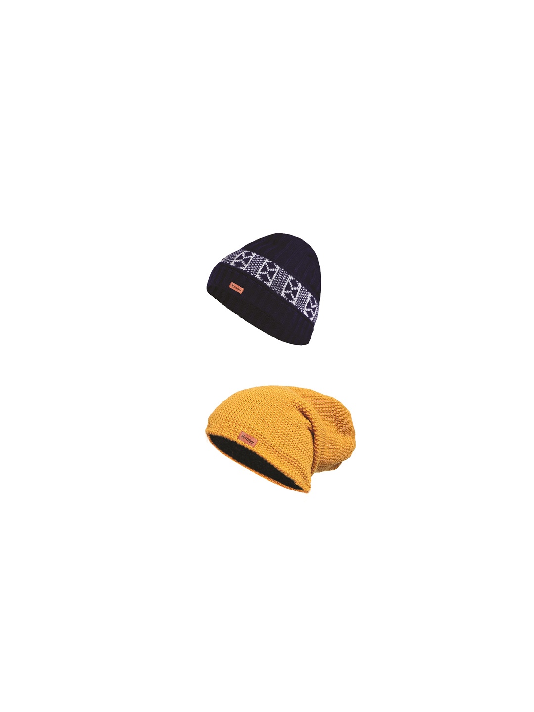 

Knotyy Unisex Pack of 2 Self Design Woollen Beanies, Yellow