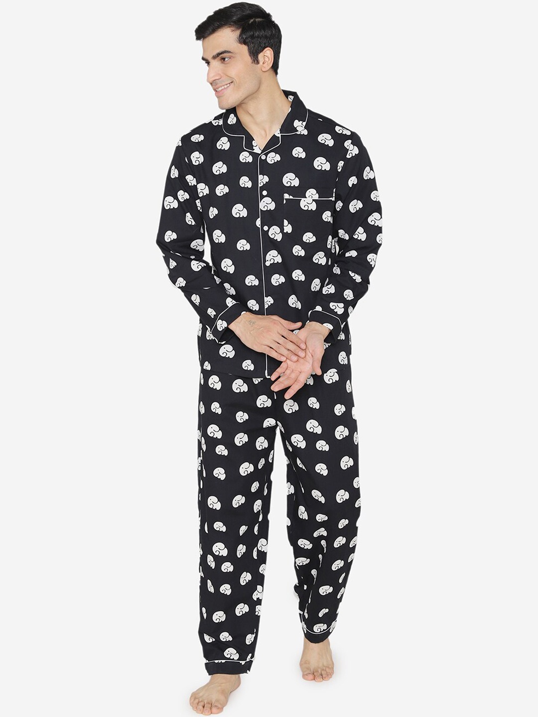 Fluffalump Men Black & White Printed Night suit