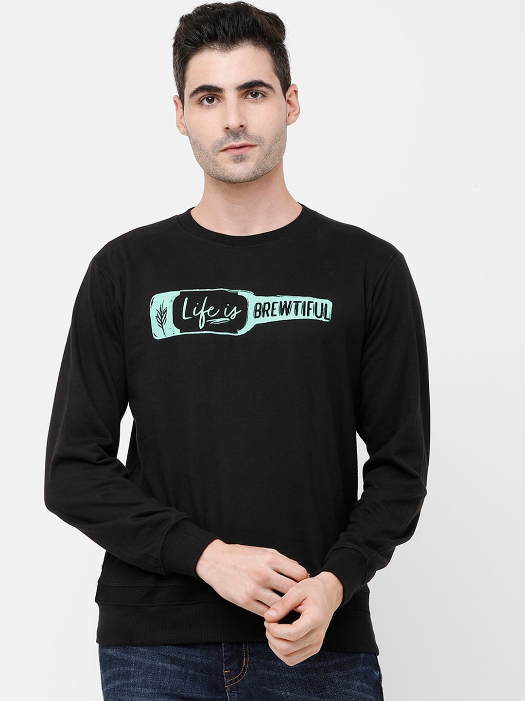 

MADSTO Men Black Printed Sweatshirt