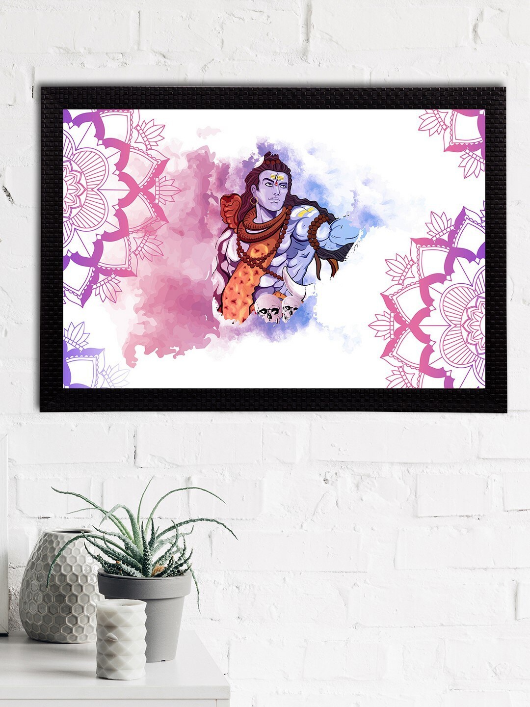 eCraftIndia White & Purple Lord Shiva Satin Matt Textured UV Wall Art