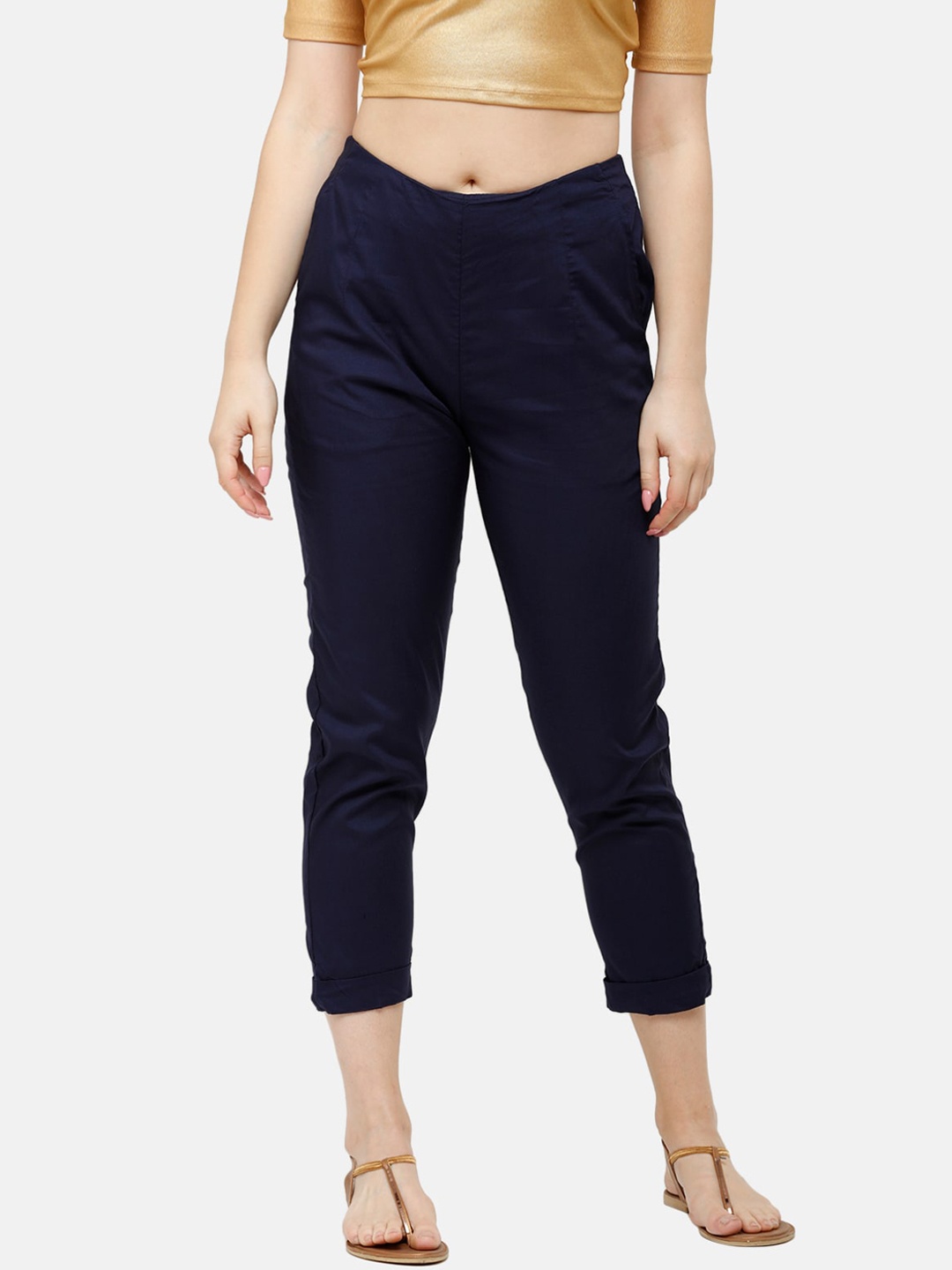

De Moza Women Navy Blue Slim Fit Solid Regular Trousers