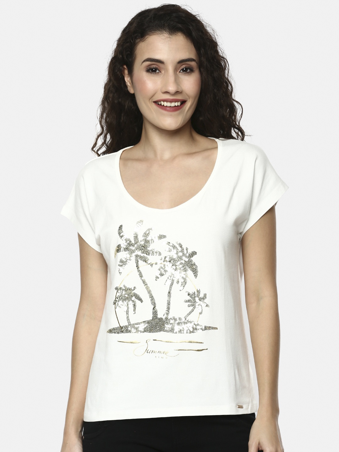 

YCANF Women Off-White Printed Top