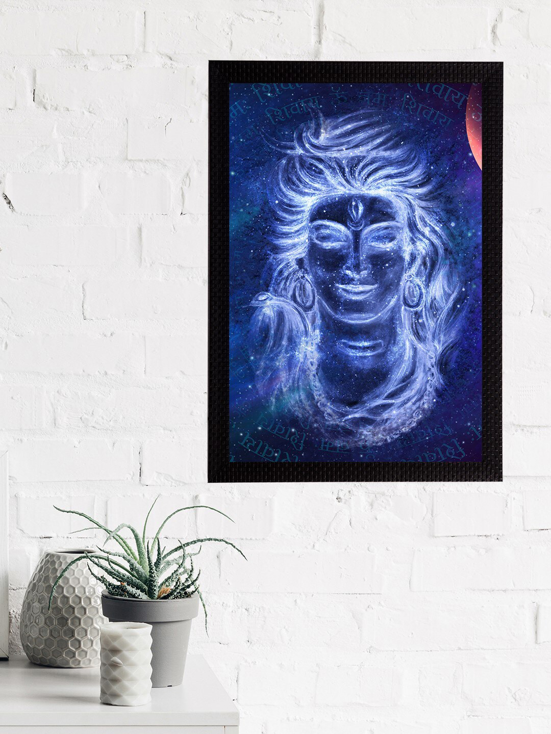 

eCraftIndia Blue & White Lord Shiva Satin Matt Texture UV Wall Painting